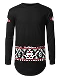 URBANCREWS Mens Hipster Hip Hop Graphic Zippered Longline Crewneck T-shirt