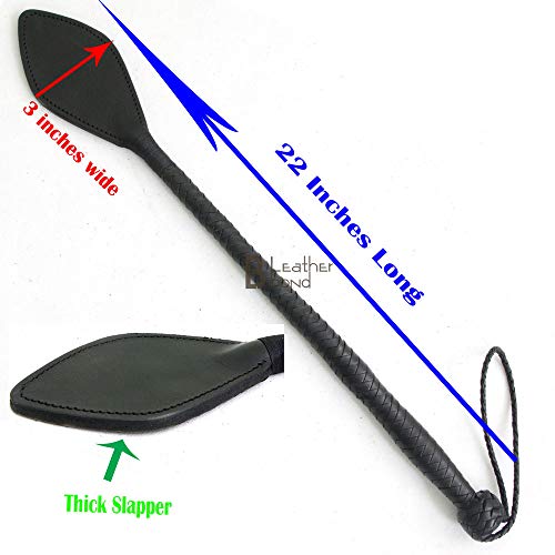 Real Cowhide Leather & Fiberglass Equestrian Riding Crop Whip with Wider Slapper - Thumbnail 3
