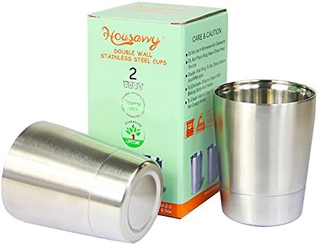 Housavvy Toddler Cups 8.5 Oz Set of 2, Double Walled Food-grade Brushed Stainless Steel Mug