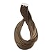Full Shine Tape In Human Hair Extensions Remy Hair 16 Inch Balayage Color 4/24/4 Medium Brown Highlighted Seamless Skin Weft Hair Extensions 20 Pieces 50 Grams