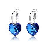 LadyRosian “Love Heart” 925 Sterling Silver Hook Dangle Love Earrings with Blue Swarovski Crystals Fashion Jewelry Simple Gifts for Sisters Best Friends (Blue)