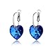 LadyRosian “Love Heart” 925 Sterling Silver Hook Dangle Love Earrings with Blue Swarovski Crystals Fashion Jewelry Simple Gifts for Sisters Best Friends (Blue)