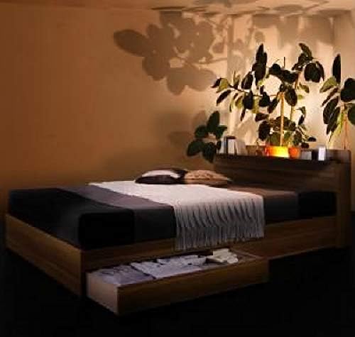 Ikea ニトリ好きに モダンライト コンセント付き収納ベッドクレストフォートセミダブル ウォルナットブラウン