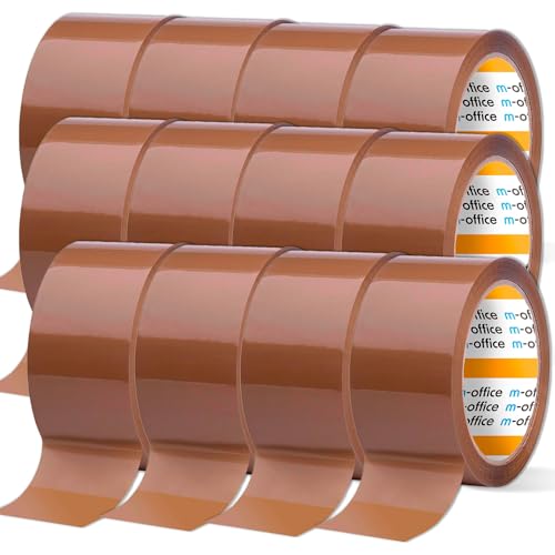 m-office Klebeband, braunes Acryl-Klebeband, 36 mm x 120 m, 12 Rollen, fuer Kartonverpackungen, Versand, Umzug und Handwerk, sichere und robuste Versiegelung