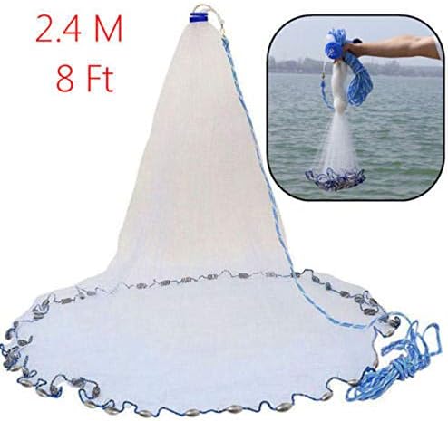Minsong 8Ft 2.4M Fishing Net Bait Easy Throw Hand Cast 3/4 inch Strong Nylon Mesh + Sinker