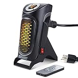 LIFE SMART 350W Mini Wall-Outlet and Table Portable Electric Handy Space Heater, Plug-in Blower with Digital Display Timer and Remote Control, for Office and Household with Bracket and Power Cord