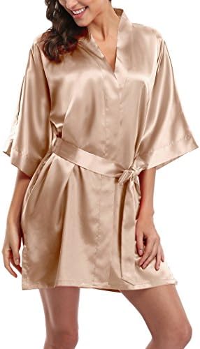 Laurel SnowWomen's Satin Robes Short Bridesmaid Getting Ready Robe Soft Sleepwear Kimono Bathrobe for Bridal Wedding Party