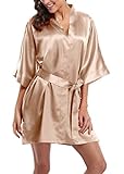 Laurel Snow Women's Short Satin Kimono Robes Pure Color Sleepwear Bathrobe for Wedding Party