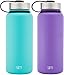 Simple Modern 32oz Summit Water Bottle 2 Pack - Two Vacuum Insulated 18/8 Stainless Steel Wide Mouth Hydro Travel Mugs - Powder Coated Double-Walled Flask - Caribbean Blue/Lilac Purple