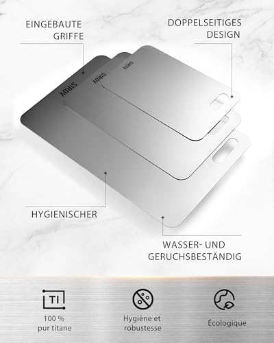 Titan Chopping Board Set of 3, 100% Pure Titanium, Food Safe, BPA-Free, Heat Resistant and Durable - Suitable for Meat, Bread, Vegetables & Fruit, Ideal for Kitchen, Camping & Everyday Use
