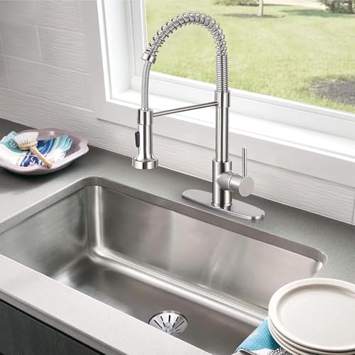 YUUTY Mezcladora para Fregadero, Llaves para Fregadero con rociador desplegable, Níquel Cepillado de Acero Inoxidable Grifo de Cocina, 1 o 3 Agujeros Monomando Para Fregadero para Granja Lavandería RV