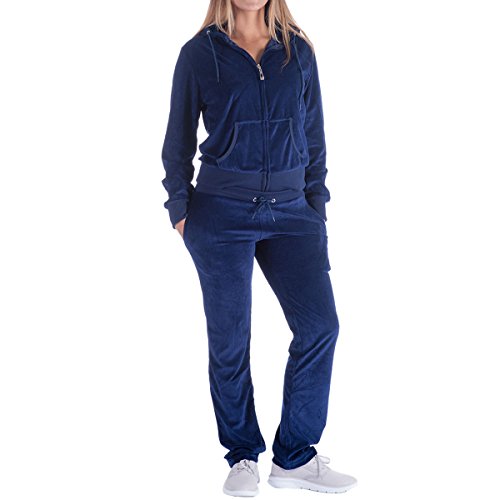 Women's Piece Solid Velvet Tracksuit Zip-Up Hooded Jacket and