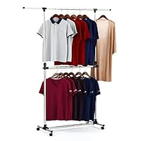 SUNPACE Garment Rack Rolling Metal Free Standing Clothes Rack Stand Portable Hanging for Clothes,Jacket,Shirt,Long Dress (Renewed)