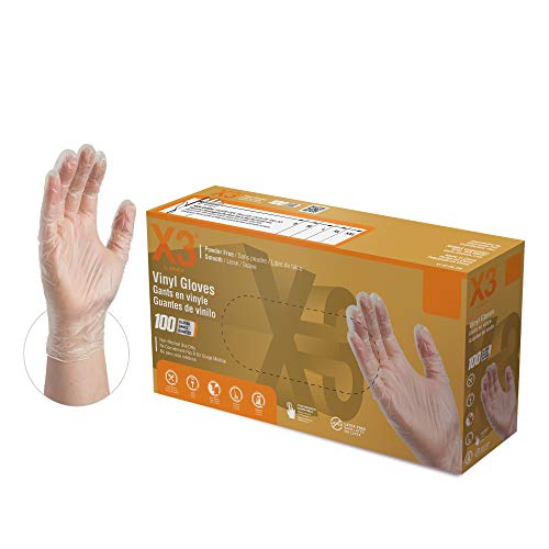 X3 Clear Vinyl Disposable Industrial Gloves, 3 Mil, Latex & PowderFree