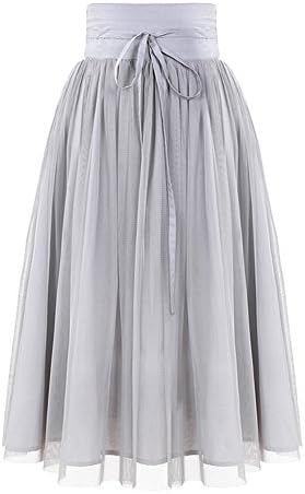 YUNSHANG Bowknot Tulle Layered A-Line Long Midi Pleated Skirt for Women(Gray)