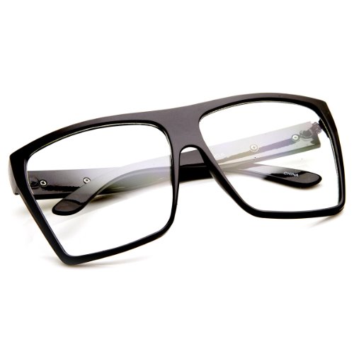 Large Oversized Retro Fashion Clear Lens Square Glasses (Black)