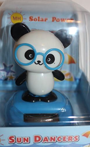 Solar 3.5" Mini Panda Bear with BLUE Glasses and BLUE Base, Moves side to side