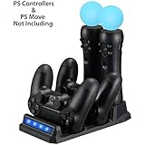Linkstyle 4 in 1 Controller Charging Dock Station Stand for Playstation PS4 PSVR VR Move, Quad Charger for Ps4 Move Controller and Vr
