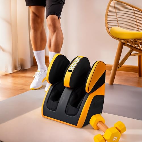 GLOBAL RELAX | VITALZEN PLUS Electric Massager for Feet, Legs, Thighs and Knee | Yellow I 3 Intensities and Massage Modes I Compression I Heat | Pain Relief | Relaxation
