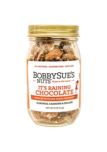 BobbySue's Nuts Its Raining Chocolate 8oz Jar, All Natural Nut Mix of Almonds, Pecans, and Cashews - Thumbnail 6