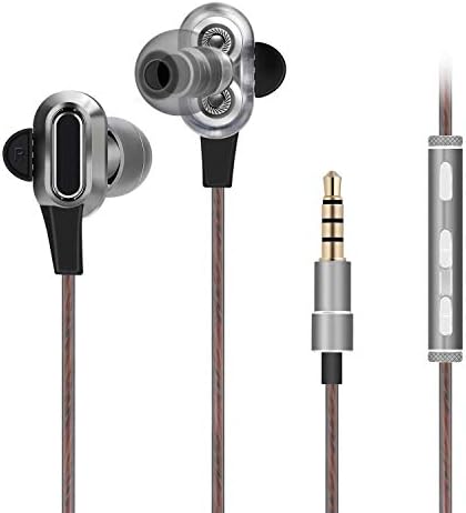Earbuds Headphones, Noise Isolating Stereo Bass Earphones with Microphone, Dual Driver in-Ear Headphones for Android Smartphones, Galaxy, Tablets and More 3.5mm Audio Ports Devices
