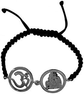 AUMKAARAOm and Sai Baba Black Silver Charm Bracelet with Adjustable Strap for Men