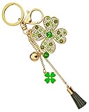 AM Landen Women's Key Chain Rhinestone Green Flower Keychain Bling Key Rings Handbag Purse Charm