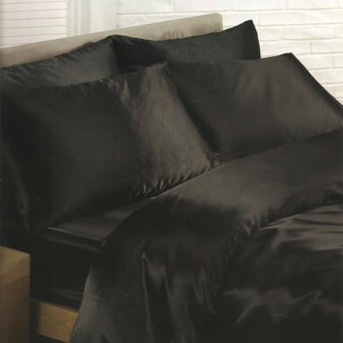 Black Satin Single/US Twin Size Duvet Cover, Fitted Sheet and 2 Pillowcases Bedding