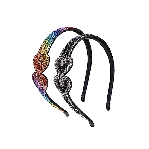 2 Pack Valentine's Day Headband Sparkly Rhinestone Heart Hair Accessories for Women Girls Festive Holiday Gift