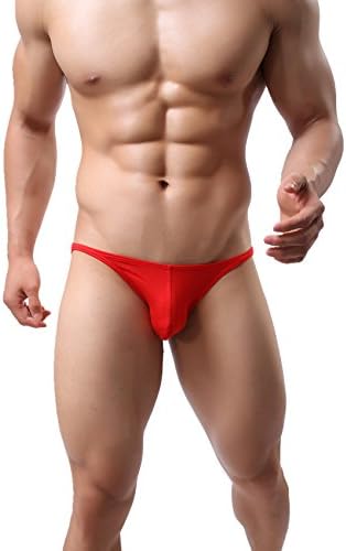 JIMEIK1 Men's Sexy Cotton Underwear Low Rise Briefs Bikini Swimsuit (L, Red)