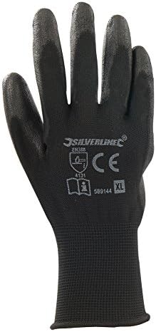 Silverline 589144 Black PU Palm Gloves XL 10, XL (Pack of 2)