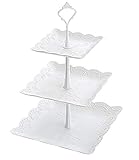 3 Tier Cake Stand Square Fruit Plate - Plastic Mini Cupcake Stand and Towers Tiered Display White Serving Platter Bases for Desserts Candy Station Donut Tower Wedding Buffet Birthday Party by WATBOB