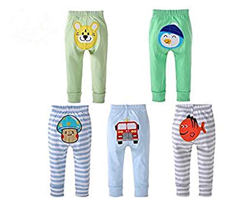 Monvecle Baby Boy 5 Pack Newborn to Toddler Cotton Long Cartoon Pants Gift Set 9M