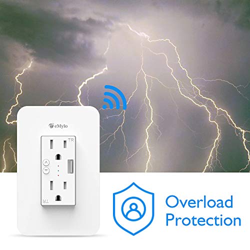 eMylo WiFi Outlet Wall Plate 110V 120V Smart Plug Adapter Socket Plate Surge Protector Timer Switch Voice Remote Control with High Speed USB Ports AC Plugs for Smart Life Alexa Echo Google Home IFTTT - Thumbnail 3