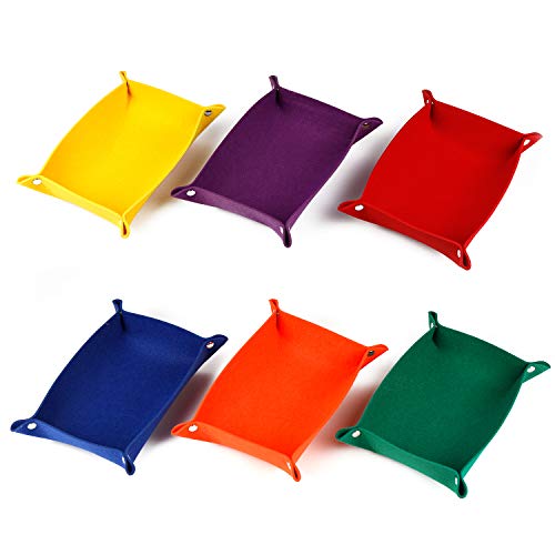 Tanlee 6 Pieces Felt Dice Tray Dice Rolling Tray Folding Dice Holder for Dice Games Storage, 6 Colors