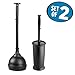 mDesign Modern Compact Plastic Toilet Bowl Brush and Plunger Combo Set with for Bathroom Storage and Organization - Sturdy, Heavy Duty, Deep Cleaning, 2 Pieces - Black