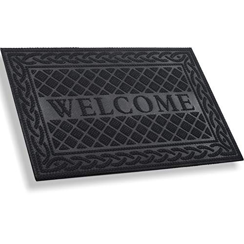 Mibao Entrance Door Mat, Winter Durable Large Heavy Duty Front Outdoor Rug, Non-Slip Welcome Doormat for Entry, Patio 24 x 36 inch, Black