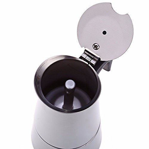 Stainless Steel Moka Coffee Maker Mocha Espresso Latte Stovetop Filter Coffee Pot Percolator Tools Easy Clean for Home Office (100ML) - Thumbnail 4