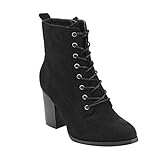 Beston GF08 Women's Lace Up Side Zip Block High Heel Combat Ankle Booties