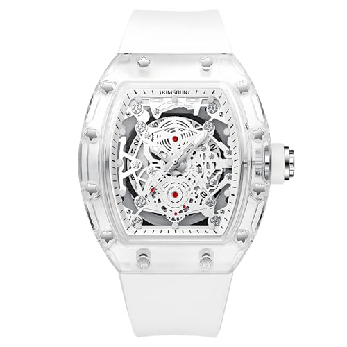 Gosasa Fashion Hollowed Men Watches Tonneau Transparent Analog Display Silicone Strap Calendar Quartz Waterproof Trend Male Wrist Watch