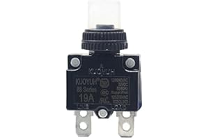 BINOA KUOYUH USA 18 Amp 88 Series Quick Connect Terminals Push-to-Reset Thermal Circuit Breaker with Transparent Waterproof Button Dust Cover (1-Pack)