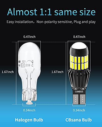 CBsana 921 922 579 912 LED Bulbs CANBUS Error Free T15 LED Back Up Light Bulbs 906 904 902 W16W Reverse Tail Lights 6000K Xenon White (Upgraded, Pack of 2)