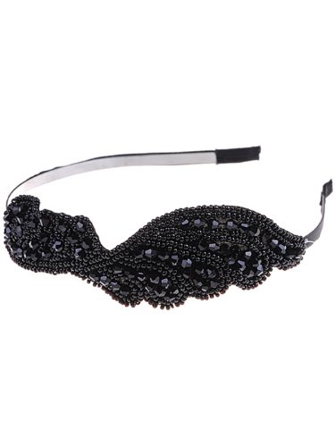 Alilang Womens Black Beads Vintage Inspired Gatsby Flapper 1920s Headband Piece