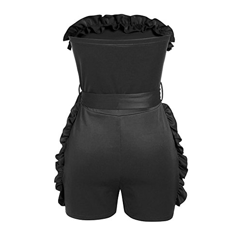 Desirepath Women Summer Strapless Tube Top Ruffled Bodycon Jumpsuit Short Pant Rompers Playsuit (M, Black)