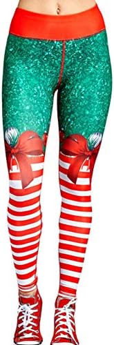 helegeSONG Christmas Sport Leggings Dress Up for Women, Snowman Santa Claus Stripe Print Tights, Stretch Yoga Sweat Pants Xmas Trousers Decor Red M