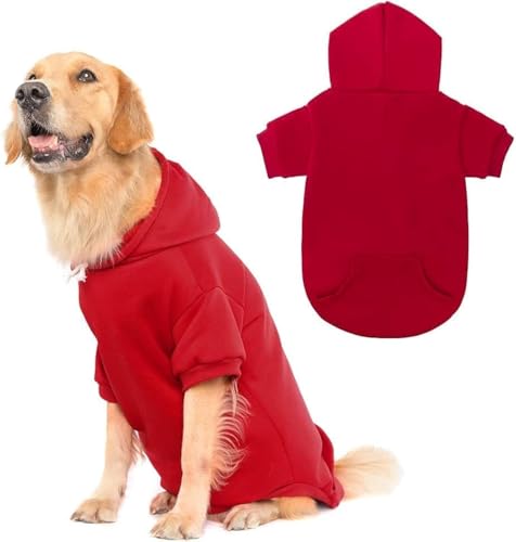 KOOLTAIL Basic Dog Hoodie - Soft Warm Sweater With Leash Hole and Pocket, Winter Coat, Cold Weather Clothes for Small Medium Large Dogs Puppy Cat Boys Girls Red XL