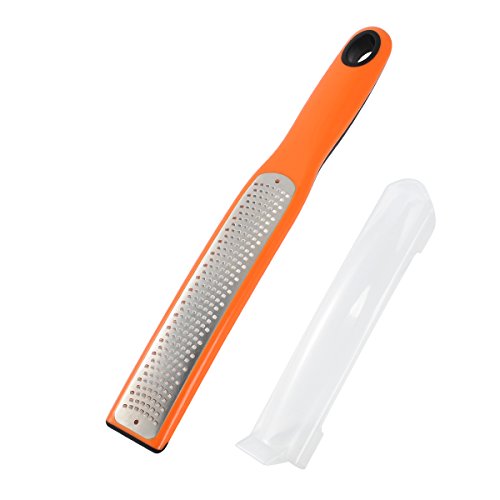 LE PLANING Citrus Lemon Zester, Ginger Zester&Cheese And Spice Grater With Non-Slip Handle,Food Container (Orange)