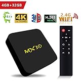 SCS ETC Streaming Media Player, MX10 Android 7.1 TV Box 4GB + 32GB, Smart TV Box Support 2.4G Wifi Connected 64bit Quad-Core 3D 4K HDR Video Playing Smart TV Box