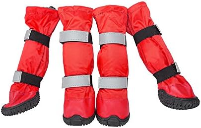 Megipet All Weather Dog Shoes Water Resistant Paw Protector Dog Boots for Snow with Reflective Velcro Straps (S, Red)