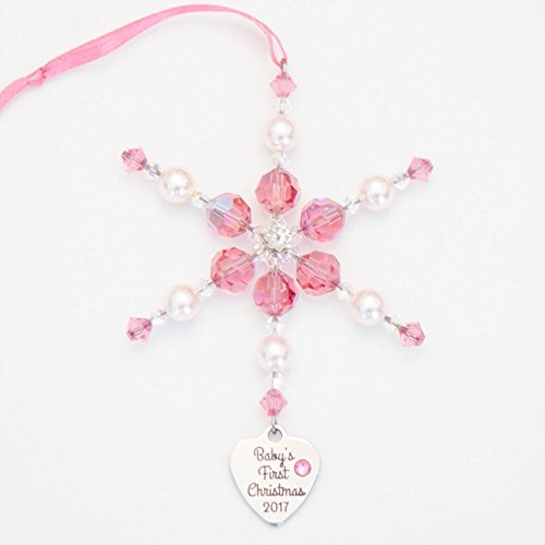 Baby's First Christmas 2017 Pink Snowflake Ornament with Swarovski Crystals